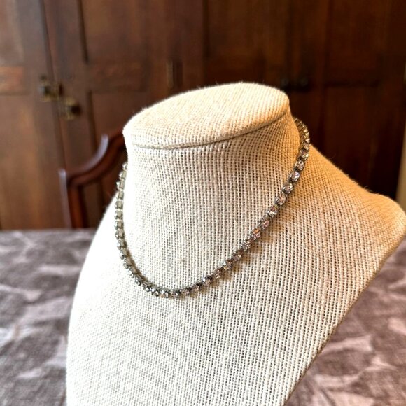 Vintage Rhinestone Choker Tennis Necklace 12" Elegant Sparkling Jewelry - Picture 8 of 10